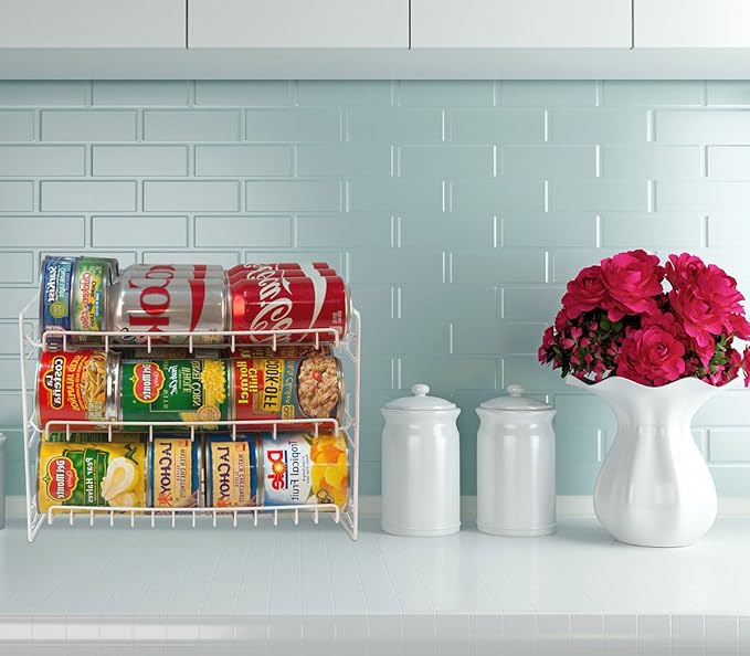 Atlantic Gravity-Fed Compact Single Canrack - Kitchen Organizer, Durable Steel Construction, Size Fits Most Pantries, PN1002 in White