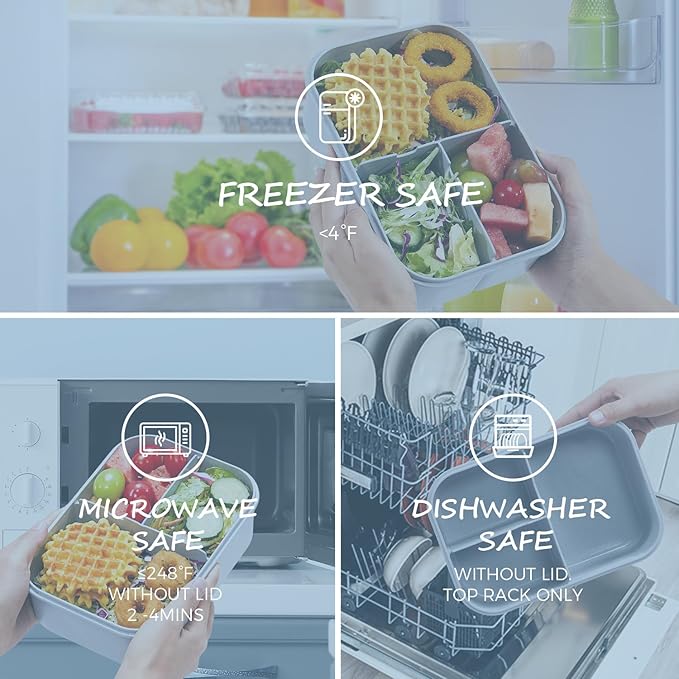 MISS BIG® Bento Box,Bento Box Adult,Lunch Box,Leak Proof Lunch Containers,No BPAs and No Chemical Dyes Bento Lunch Box,Dishwasher and Microwave Safe Lunch Containers for Adults(1900ml Gray)
