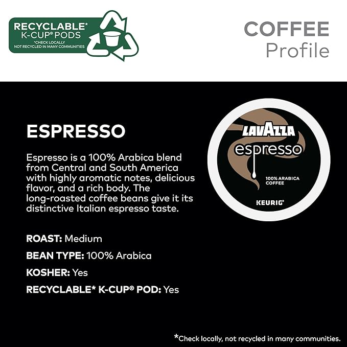 Lavazza Espresso, Single-Serve Keurig K-Cup Pods, Medium Roast Coffee, 60-Count Box (6 Packs of 10)