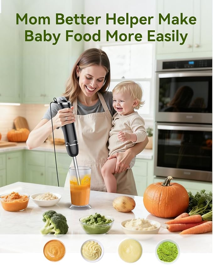 Immersion Blender Handheld Hand Blender, 1000W 5 in 1 Hand Mixer Stick, BPA-Free 12 Speed Handheld Blender 304 Stainless, Mixing Beaker, Chopper, Whisk, Milk Frother, Soup, Smoothies, Baby Food, Sauce