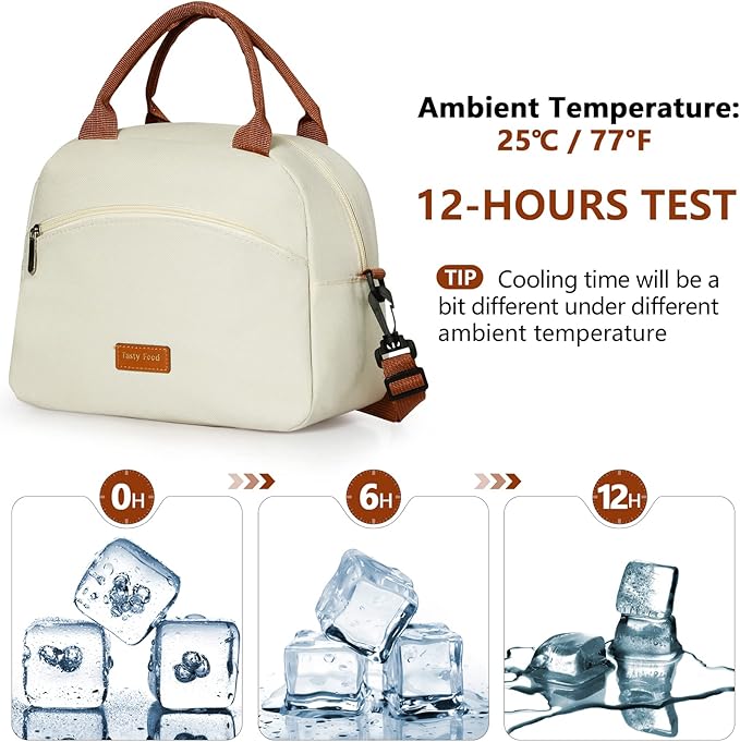 Insulated Lunch Bag For Women, Men Waterproof Cooler Bag Lunch Box For Women Portable Reusable Two-Tone,With Adjustable Straps Can Be Used For Work,White and Brown