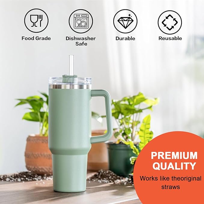 12 Pcs Replacement Straw for Stanley Cup 30oz, Reusable Long Clear Straw with Clear Brush for Stanley Cup Accessories, Dishwasher Safe and BPA Free