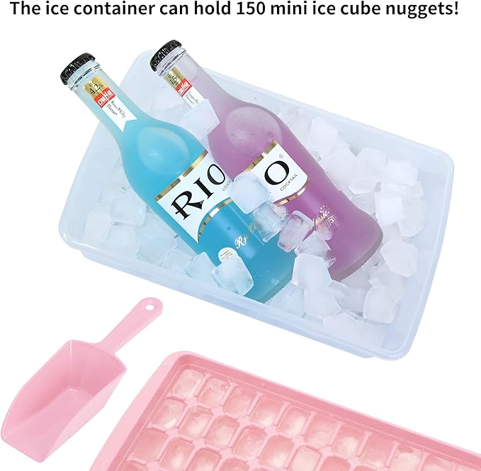 Ice Cube Tray with Lid and Bin for Freezer, Easy Release 55 Nugget Ice Tray with Cover, Storage Container, Scoop. Perfect Small Ice Cube Maker Tray & Mold. Flexable Durable Plastic, BPA Free