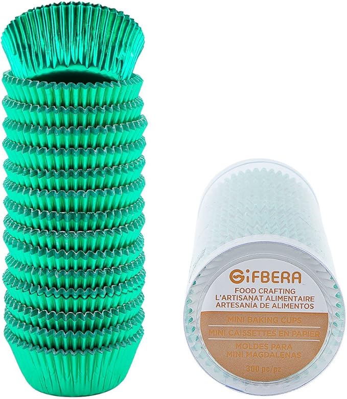 Gifbera Mini Foil Baking Cups Green, 300-Count Bright Foil Paper Green Cupcake Liners Mini Size
