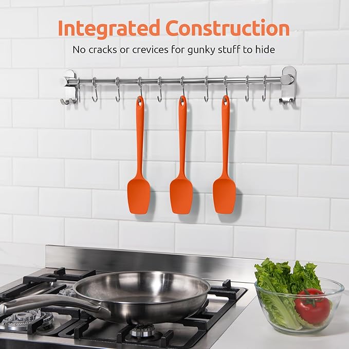 U-Taste Silicone Spoon Spatula Set, 600ºF High Heat Resistant Food Grade Flexible Rubber Scraper, Integrated Cooking Mixing Baking Kitchen Utensils Set of 3 for Nonstick Cookware (Orange)
