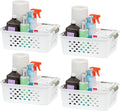 IRIS USA Plastic Basket, 4-Pack, Medium, Shelves Storage Basket for Organizing Pantry, Office, Craft Room, Cabinet, Bedroom, Closet, Laundry Room, White