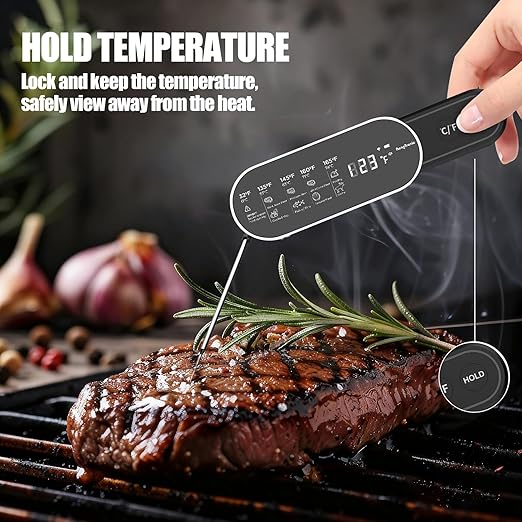 Smart Meat Thermometer Digital with Ultra-Fast 0.5 Sec Instant Read, NIST Certified ±0.5°F Accuracy, Auto-Rotating Backlight Display, IP67 Waterproof, Oven Safe for Grill, BBQ, Smoker, Candy