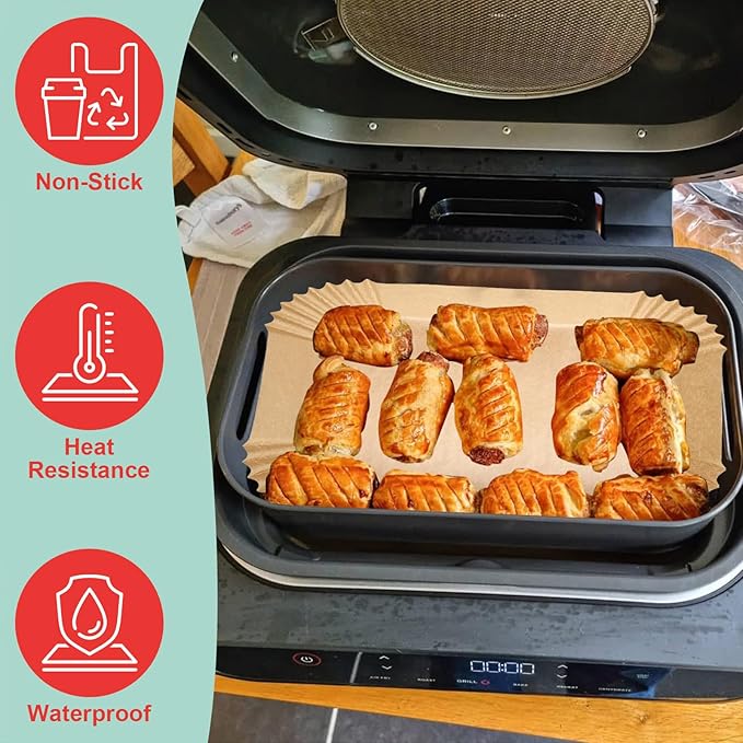 Air Fryer Basket & Paper Liner for Ninja FG551 Foodi Smart XL 6-in-1 Indoor Grill,Non-Stick Air Frying Combo Crisper Basket for Ninja Air Fryer Accessories Disposable Parchment Paper 100-Pack