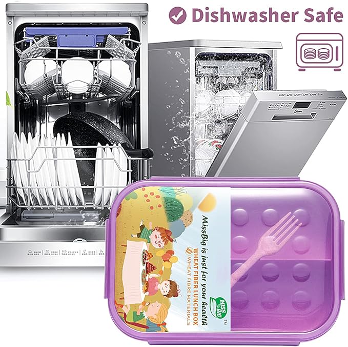 MISS BIG® Bento Box,Bento Box Adult,Lunch Box,Leak Proof Lunch Containers,No BPAs and No Chemical Dyes Bento Lunch Box,Dishwasher and Microwave Safe Lunch Containers for Adults(1900ml Purple)