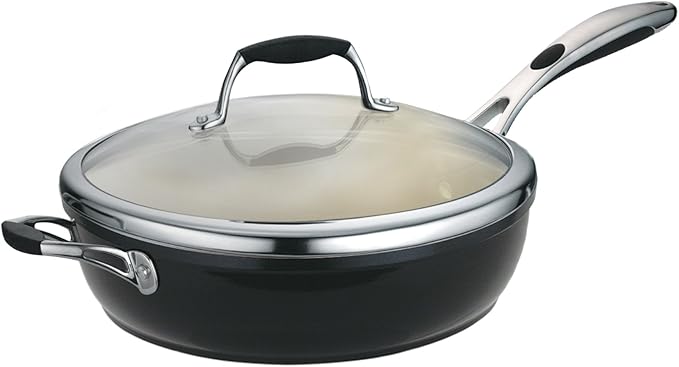 Tramontina Ceramica Deluxe 11-Inch Saute Pan with Lid, Ceramic Non Stick Deep Skillet, Oven-Safe, Metallic Black
