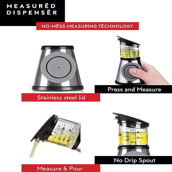 DWËLLZA KITCHEN Olive Oil Dispenser Bottle For Kitchen & Sprayer For Cooking - 2 In 1 Glass 17 Oz. Cooking Oil/Syrup Dispenser With Measurements & 6 Oz. Spray Bottle Set