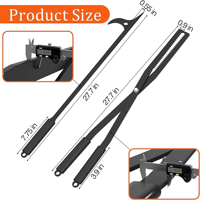GARVIN Heavy Duty Fire Tongs & Poker Set, 27.7" Long-Handle Carbon Steel Log Grabber with Serrated Grip, Fire Tools Sets For Fire Pit & Fireplace, Wood Stoves, Campfires, Bonfires & BBQ Grills