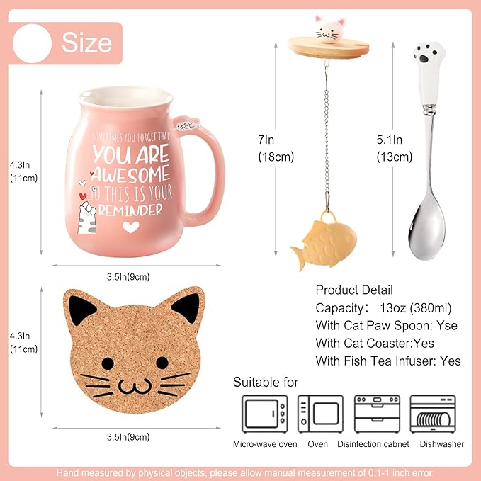 BigNoseDeer Thank You Gifts for Women Cute Cat Coffee Mug Birthday Friendship Christmas Gift for Women Female Mom Cat Lovers Present Kawaii Stuff Funny Tea Cup Stocking Stuffers White Elephant Gifts