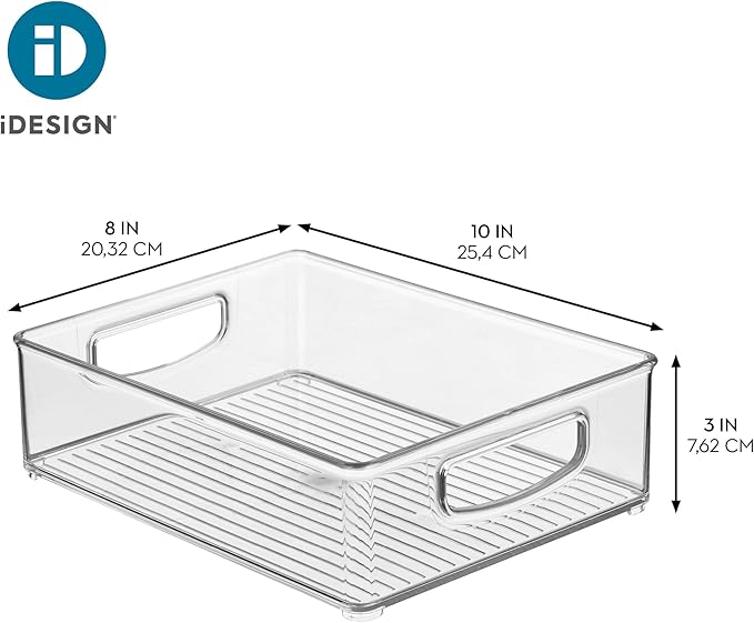 iDesign Plastic Stackable Pantry Bin - Organizer Bin with Handles for Cabinets or Fridge - Set of 4 - Clear