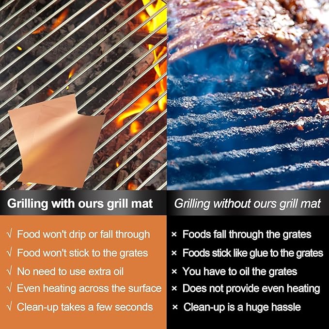 UBeesize 7 Pack Copper Grill Mats for Outdoor Grill, Heavy Duty BBQ Grilling Matt & Oven Liners, Resuable, Easy to Clean, Works on Gas Charcoal Electric Grill, Smoker, Oven -15.75 x 13 Inch