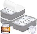 KitchFort Large Silicone Ice Cube Tray (3-Pack), Easy Release 2" Big Ice Cubes - Cocktail, Whiskey Ice Cubes Mold - Ice Trays for Freezer with Lid - Stackable Silicone Ice Tray - Gray