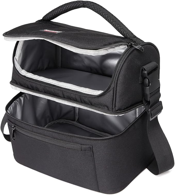 Vaschy Lunch Bag for Men and Women - 8L Capacity, Water Resistant, with Shoulder Strap and Carry Handle, Black