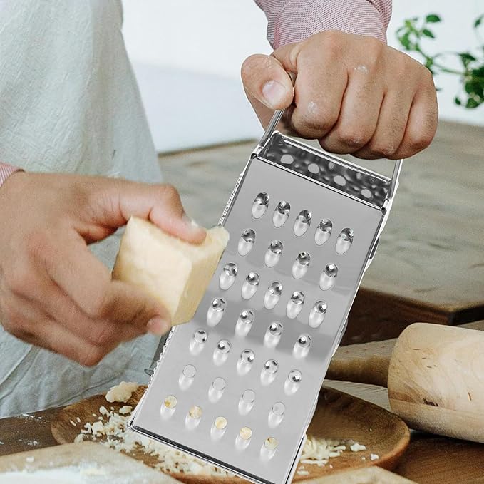 1pc Stainless Steel Vegetable Grater Portable Metal Grater 4-Sided Cheese Grater with Handle for Kitchen Restaurant (8inch)