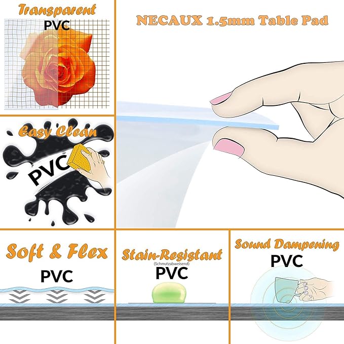 NECAUX Custom Multisize 1.5mm Thick Frosted PVC Table Cover Protector - 20 x 42 Inch Rectangular Plastic Table Cover Desk Pad Mat for Office & Computer Desk/Sofa Table/Media Stand