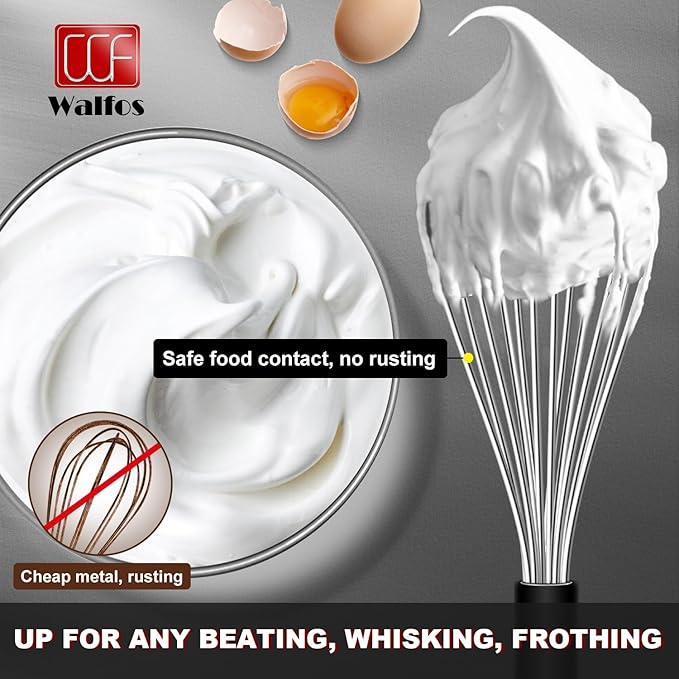 Stainless Steel Whisk Set with 7"+5" Mini whisks, Walfos Heavy Duty Whisks, Kitchen wisk (7+9+11in) Premium for Whisking, Blending, Beating, Frothing & Stirring.