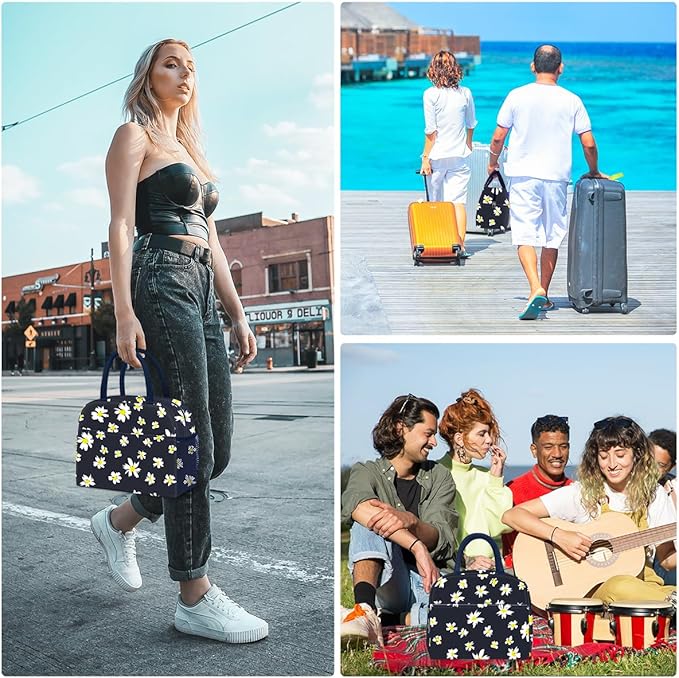 DALINDA Lunch Bag Lunch Box for Women Men Reusable Insulated Cooler Lunch Tote Bags, Leakproof Cute LunchBag Large Capacity for Work Travel Picnic, Daisy