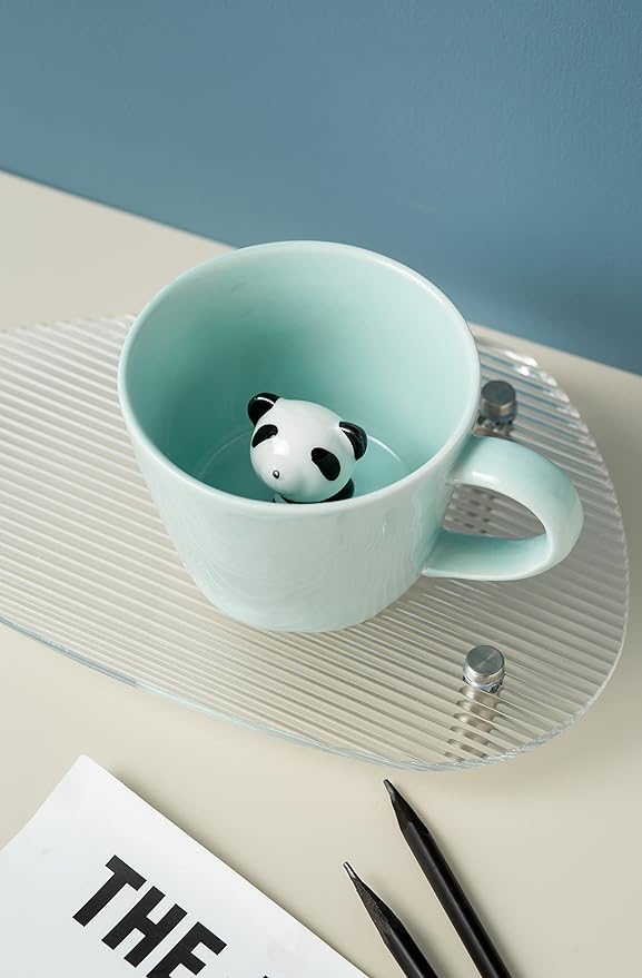 DIHOclub Panda Ceramic Cup Hidden 3D Animal Inside Mug,Cute Cartoon Handmade Figurine Mugs,Holiday and Birthday Gift for Coffee & Tea Lovers,12 OZ (Blue)