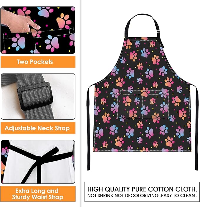 Britimes Apron Home Kitchen Cooking Baking Paw Animal Dog Apron Gardening for Women Men with Pockets 32x28 inch