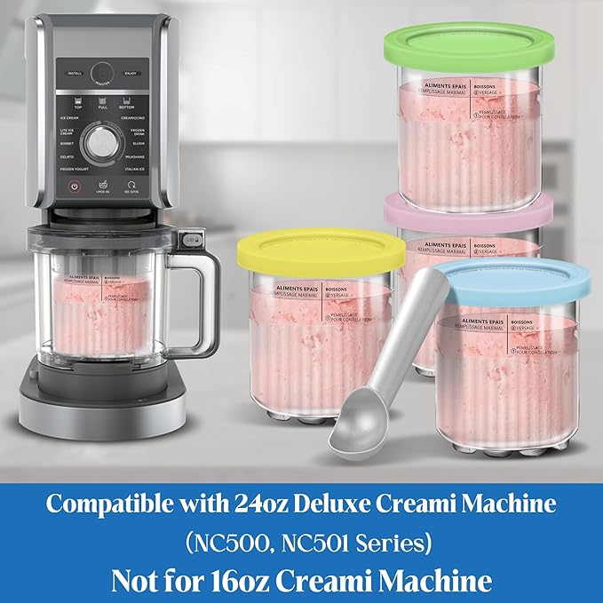 24 oz Deluxe Creami Pints and Lids for Ninja - 2 Pack 11-in-1 Creamy Icecream Containers Cups Jars Tubs Canisters Set, Smoothie Pot Compatible with NC501 NC500 Series Creamer Ice Cream Maker Machine