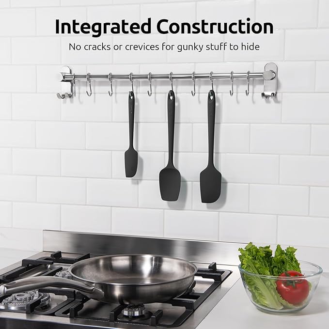 U-Taste Silicone Baking Spatula Set: 480ºF High Heat Resistant, Food Grade Flexible Rubber Kitchen Cooking Mixing Scraper, Food Grade Seamless Utensil for Nonstick Cookware Set of 3 (Black)