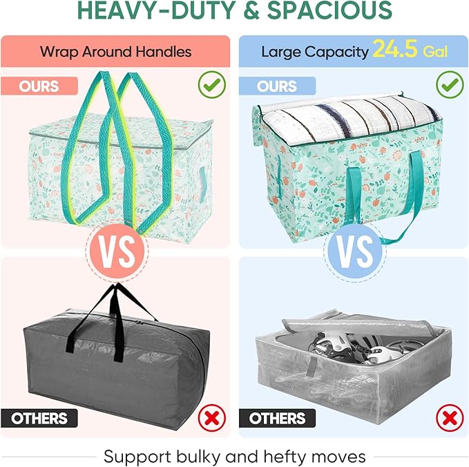 BALEINE 2-Pack Oversized Moving Bags with Reinforced Handles, Heavy-Duty Storage Tote for Clothes, Moving Supplies (Spring Stroll, 2-Pack)
