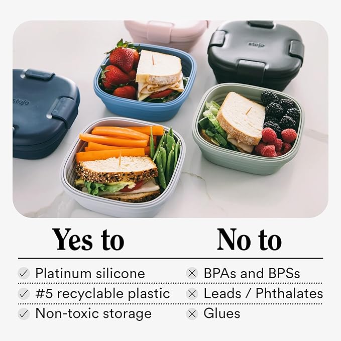 STOJO Collapsible Sandwich Box – 24oz, Reusable Food Storage Container, Silicone Bowl for Hot/Cold Food – Meal Prep, Lunch, Camping, Hiking – Dishwasher Safe (Set of 1, Aquamarine)