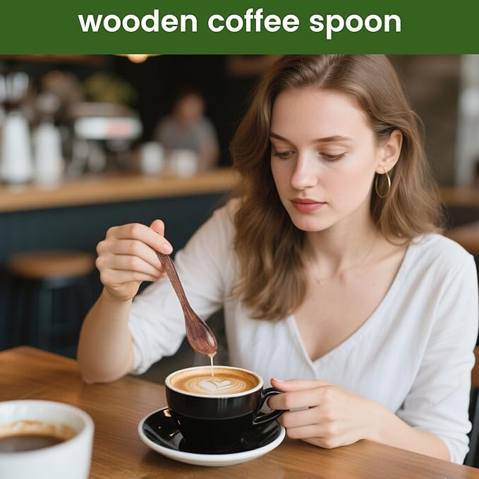 HANSGO Wooden Spoons for Eating, 6PCS Small Wooden Soup Spoons for Honey Coffee Stirring Tea Jam Bath Salts, 6 Inches