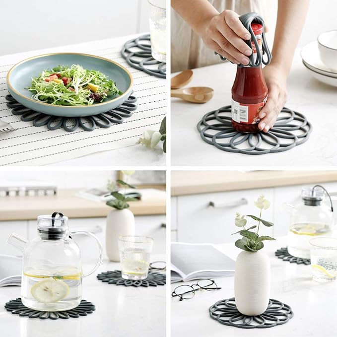 Set of 3 Silicone Trivet Mat - Hot Pot Holder Hot Pads for Table & Countertop - Trivet for Hot Dishes - Non-Slip & Heat Resistant Modern Kitchen Hot Pads for Pots & Pans, Lime Green