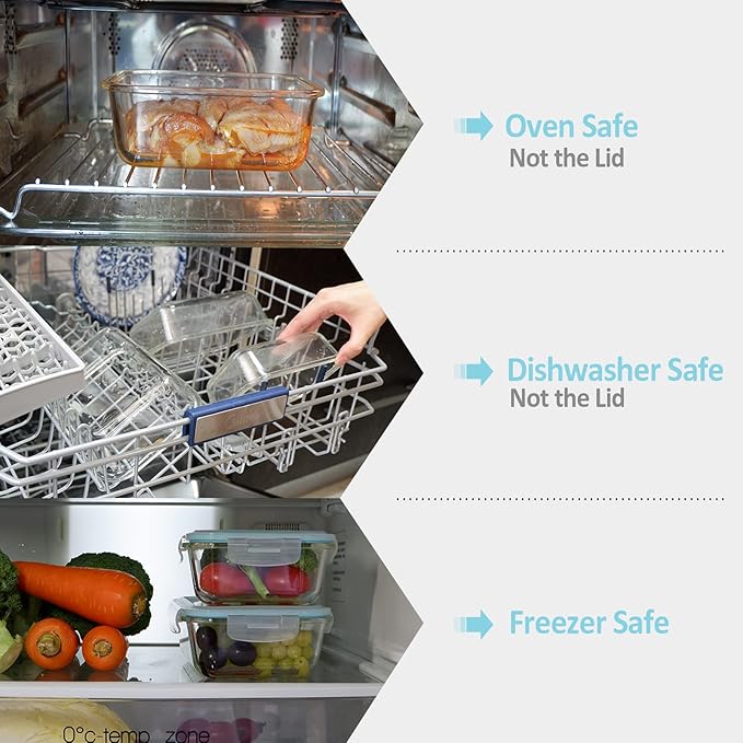 Glass Food Storage Containers with Lids Airtight 6 Pack, Glass Storage Containers with Lids for Food, Not Easy Broken & Leak Proof, Oven/Dishwasher Safe, Blue