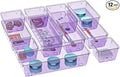 WOWBOX 12 Pack Clear Drawer Organizer Set, Acrylic Drawer Storage Trays, Storage Bins for Makeup, Cosmetics, Jewelries, Utensils, Gadgets, Office, Purple