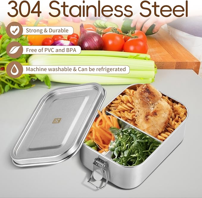 GOLDEN KEY Stainless Steel Lunch Box for Kids,BPA Free Bento Box for Kids with Leakproof Condiment Container,3 Compartment Bento box for School and Eating Out,Freezer & Dishwasher Safe(Brown)