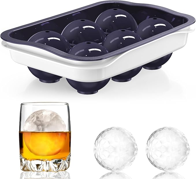 Whiskey Ice Ball Maker, [Fill without Funnel & Easy Release] 2.2'' Round Large Iced Cube Trays with Cover, Reusable Sphere Silicone Ices Tray with Lids for Bourbon, Gift for Brandy Lover