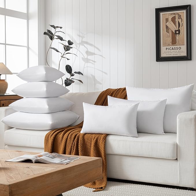 18x18 Decorative Throw Pillow Inserts-Down Feather Pillow Inserts-Square-Cotton Fabric-Set of 2-White.