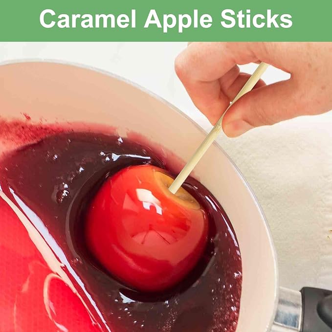 Bamboo Candy Apple Skewer Sticks Semi Pointed, 5mm 5.5inch Cotton Rock Candy Caramel Lollipop Sticks, Natural Wooden BBQ Barbecue Skewer for Corn Dog 200 PCS