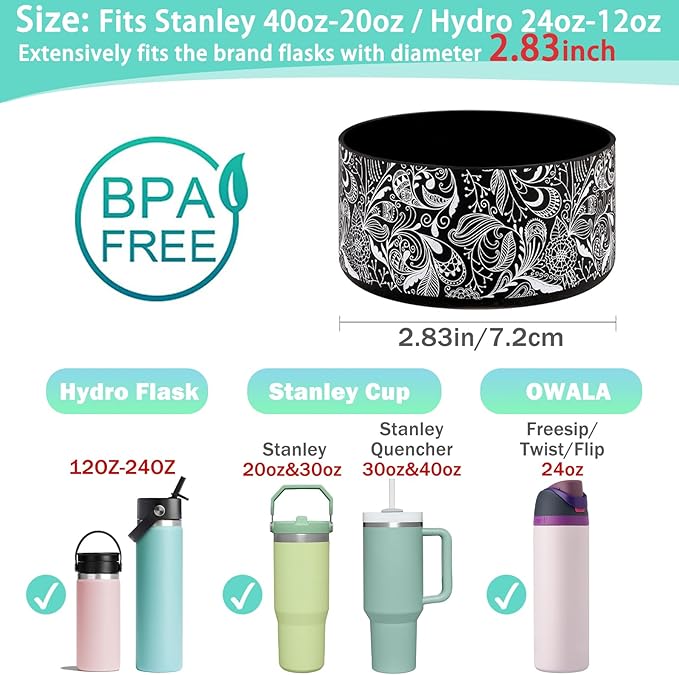 WK IEASON Protective Silicone Base Cover Boot for Hydro Flask Wide Mouth/Standard Mouth, Anti-Slip Silicone Bottom Bumper As Hydro Flask Water Bottle Accessories-2.83inch Bottom Diameter