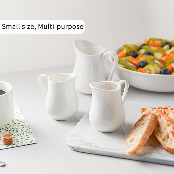 Gurygo 2 Oz (Set/2) Creamer with Handle,Small Classic White Fine Porcelain Creamer Pitcher, Small Milk Pitcher for Coffee Milk sauce - Microwave & Freezer Safe