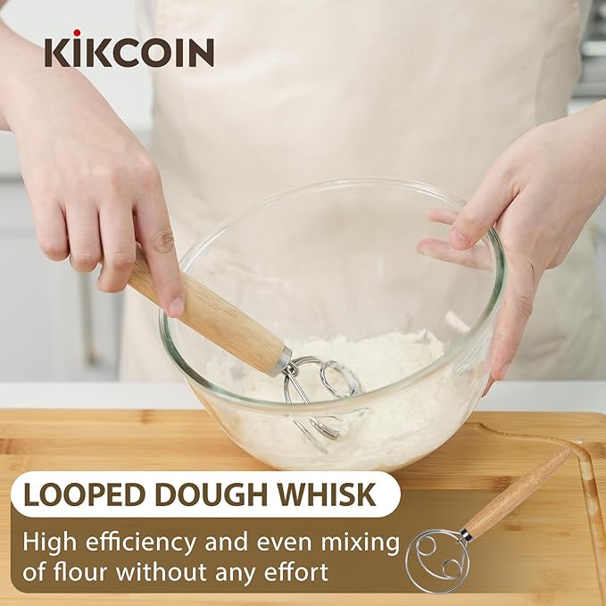 Banneton Bread Proofing Basket Set of 3, Kikcoin 8" & 9" & 10" Round Sourdough Bread Baking Supplies, Banneton Basket with Parchment Paper Sheets, Dough Whisk, Stainless Steel Scraper, Bread Lame