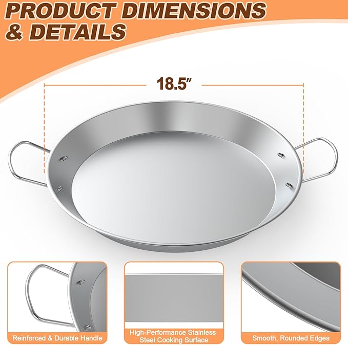 Stainless Steel Pan with 2 Handles, 18.5in Round Grill Griddle for TIKI Solo Stove Cuisinart Fire Pit Kamado Charcoal Grill Weber Kettle and More, Oven and Induction Safe for Indoor & Outdoor Use