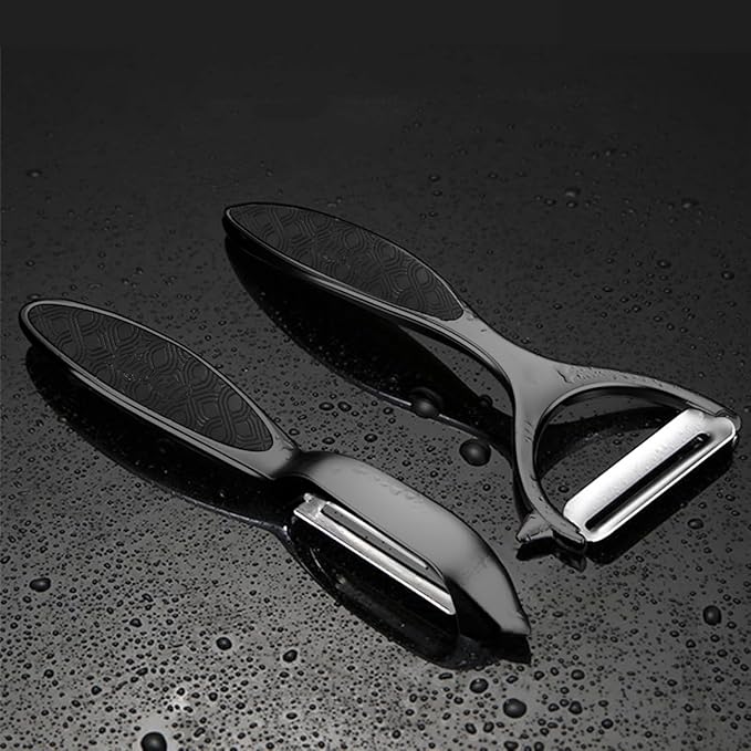 Vegetable Peeler, Potato Peelers for Kitchen Stainless Steel Multi-function Set Fruit Peeler For Kitchen and Household Tools Y & I Shape Swivel Blades with 2 Orange Citrus Peelers(Black)