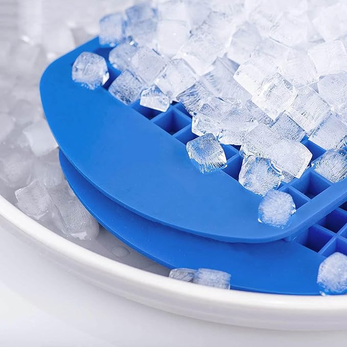 Mini Ice Cube Trays Set of 2-160 Small Ice Cubes Silicone Mold for Whiskey, Cocktails, Water Bottles - BPA Free Flexible & Stackable Ice Maker (Blue)