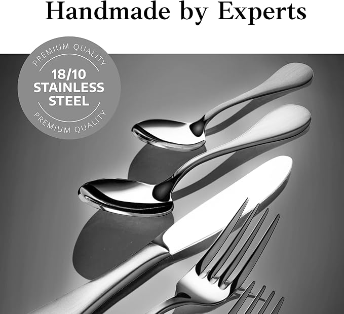 Artaste 56426 Rain 18/10 Stainless Steel Table LARGE SERVING Spoons and Forks Set, of 6 in Each, Silver