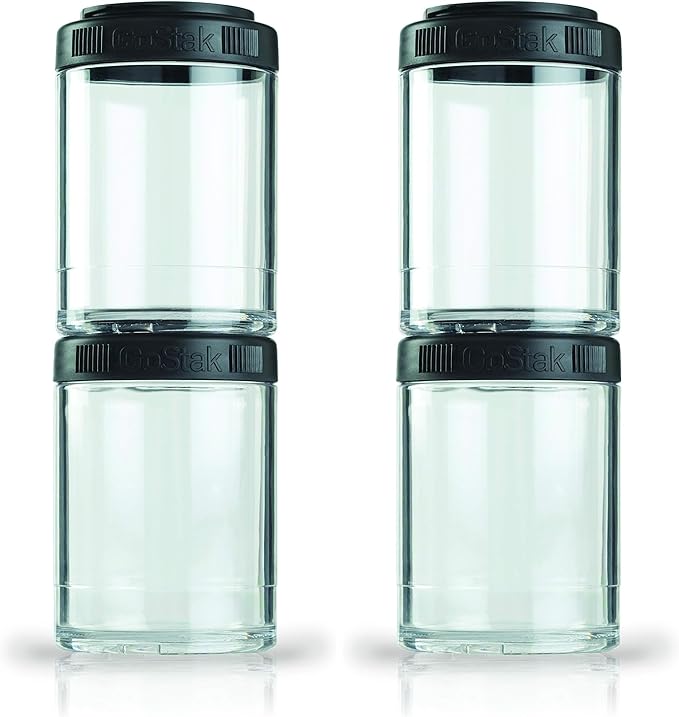 BlenderBottle GoStak, 150cc, 2-Pack | Twist n' Lock | Storage Jars | Black