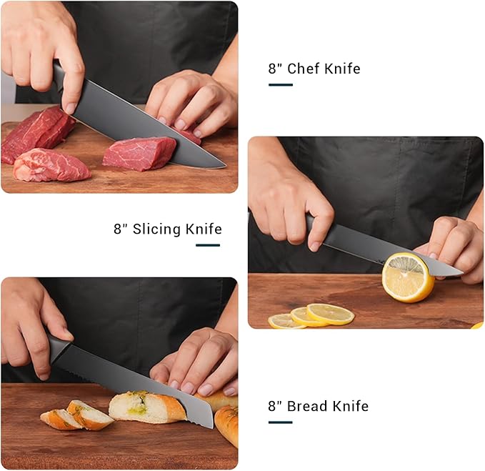 Zhang Xiao Quan Since 1628 15-Piece Kitchen Knife Block Set with Sharpening Steel Knive Set Ergonomic Handle (Black)