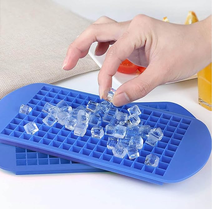 Mini Ice Cube Trays Set of 2-160 Small Ice Cubes Silicone Mold for Whiskey, Cocktails, Water Bottles - BPA Free Flexible & Stackable Ice Maker (Blue)