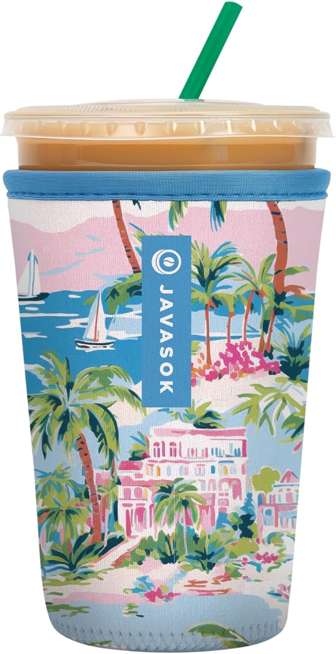 Sok It JavaSok Iced Coffee & Cold Soda Insulated Neoprene Cup Sleeve (Beachside Bliss, Medium: 22-28oz)